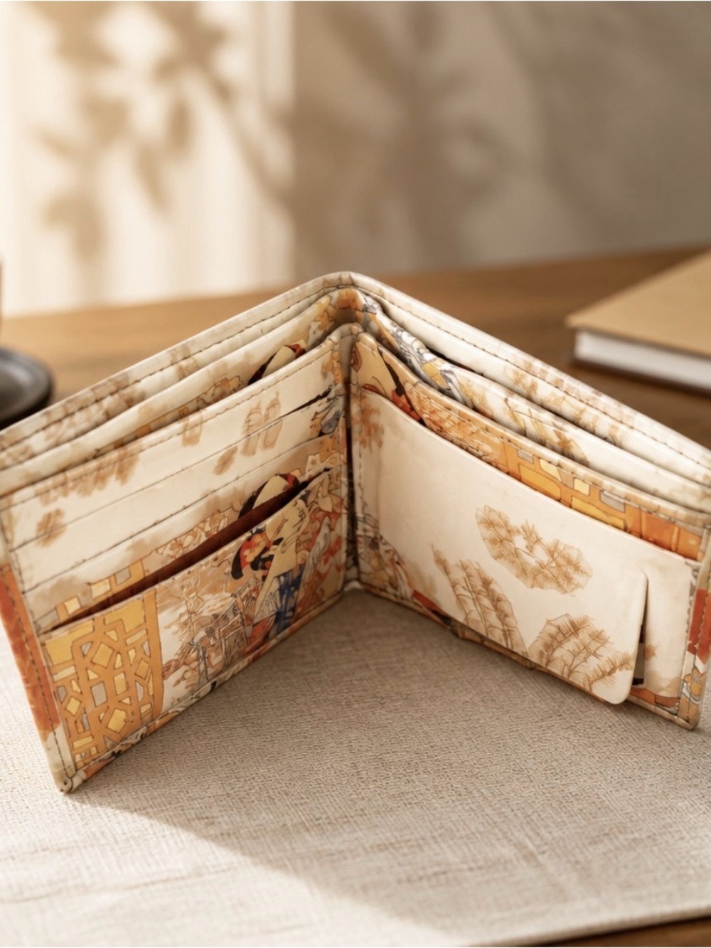 Asian Cream and Orange Artistic Small Wallet